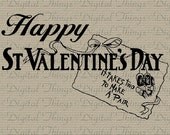 Happy Valentines Day Love Letter Printable Digital Download for Iron on Transfer DIY Vintage Text Print Fabric Pillows Tea Towels DT634