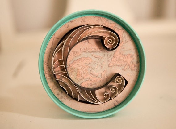 Quilled Monogram Letter C, Turquoise Mason Jar Lid