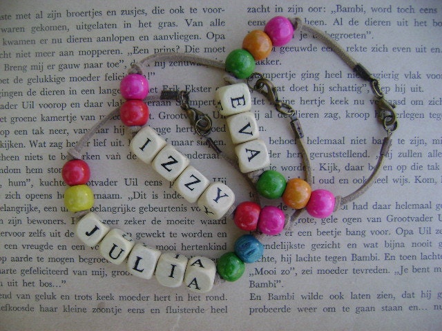 Handmade Leather Name Bracelet for Kids with Wooden Beads - Made to order