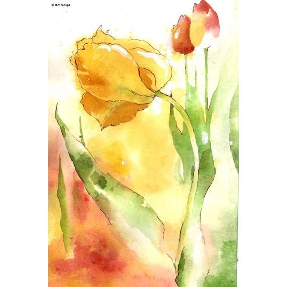 Weave Me the Sunshine - Full Sized Print of radiant tulips in glowing reds, yellows, mossy green