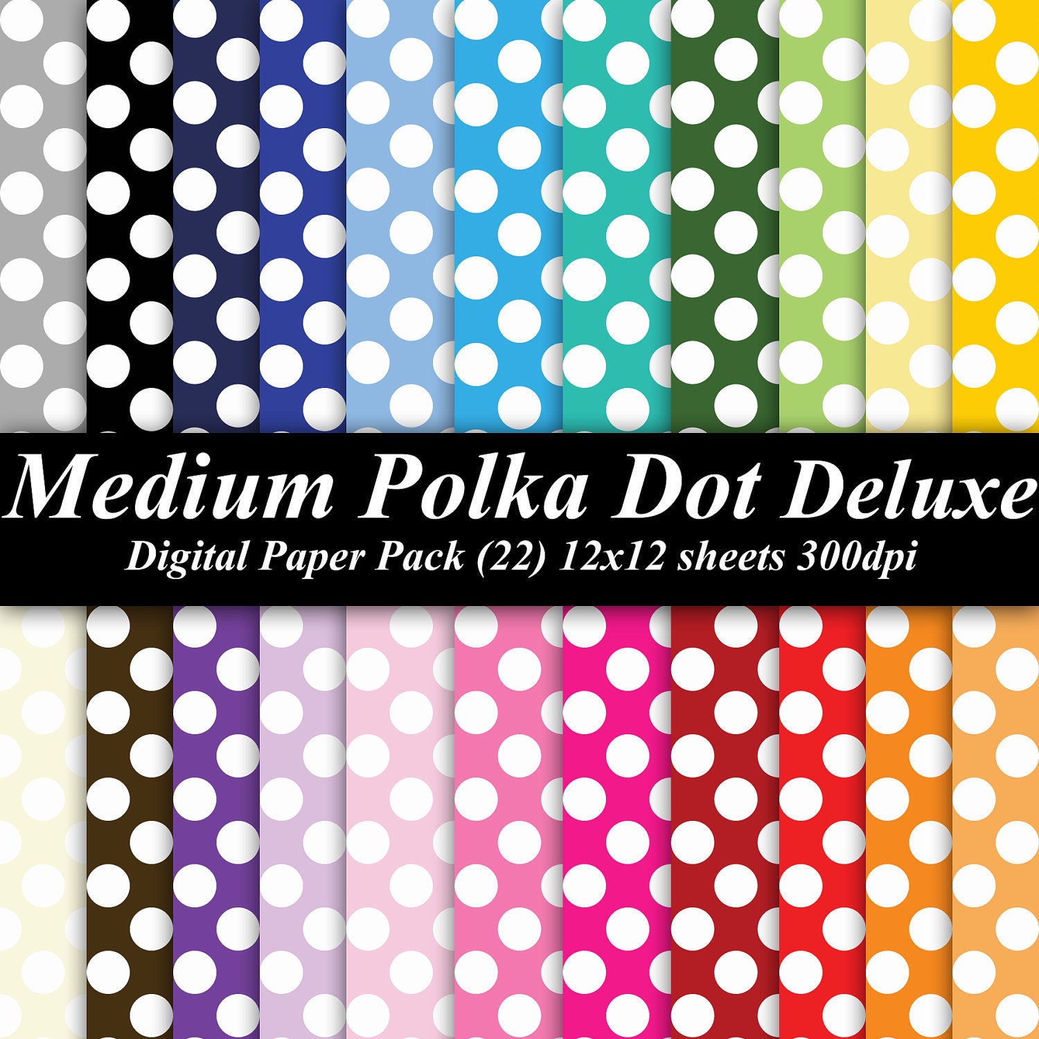 Medium Polka Dot Deluxe Digital Paper Pack graphics invitations Birthday 22 colors 12x12 sheets