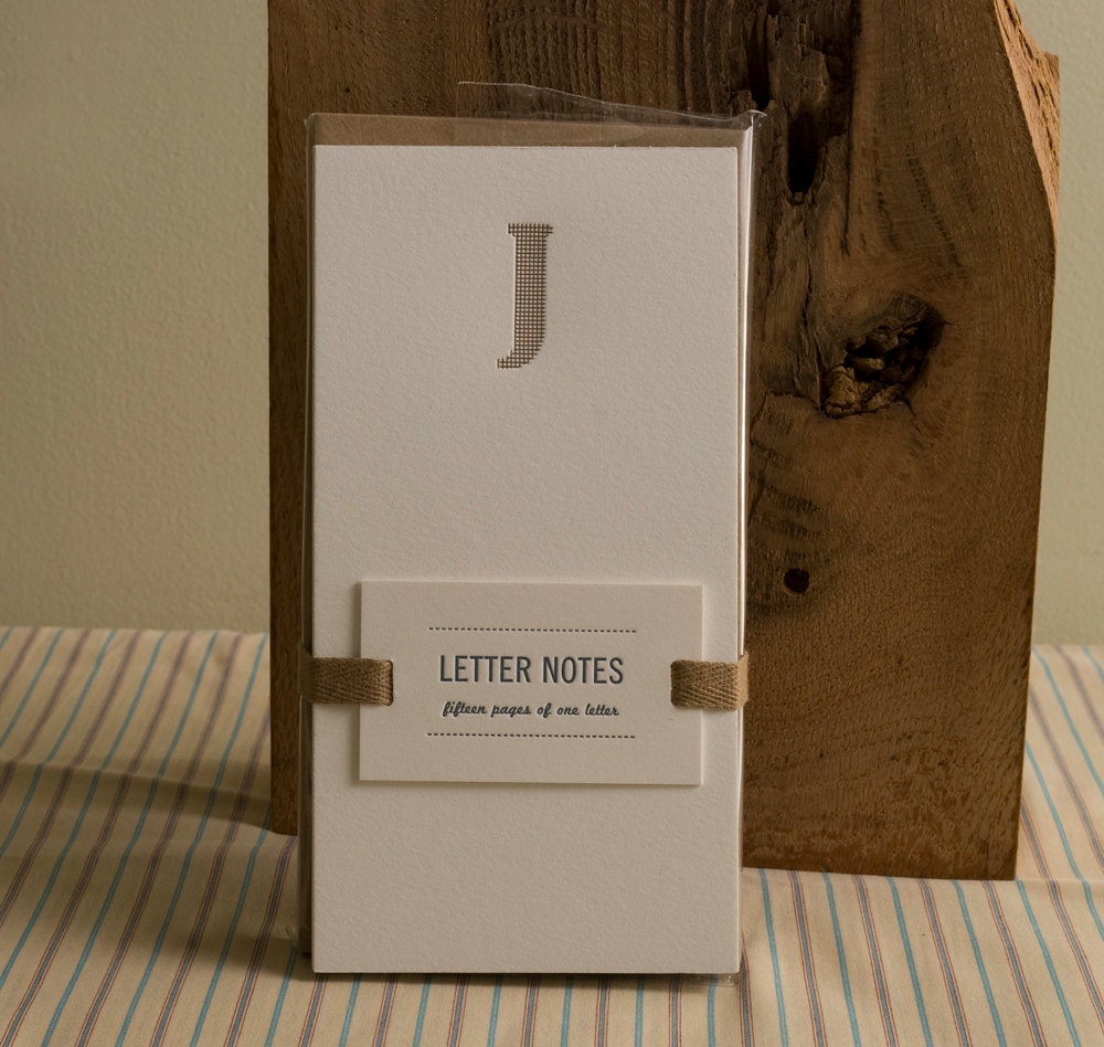 Letter J : Letterpress Notepad / Stationery Set