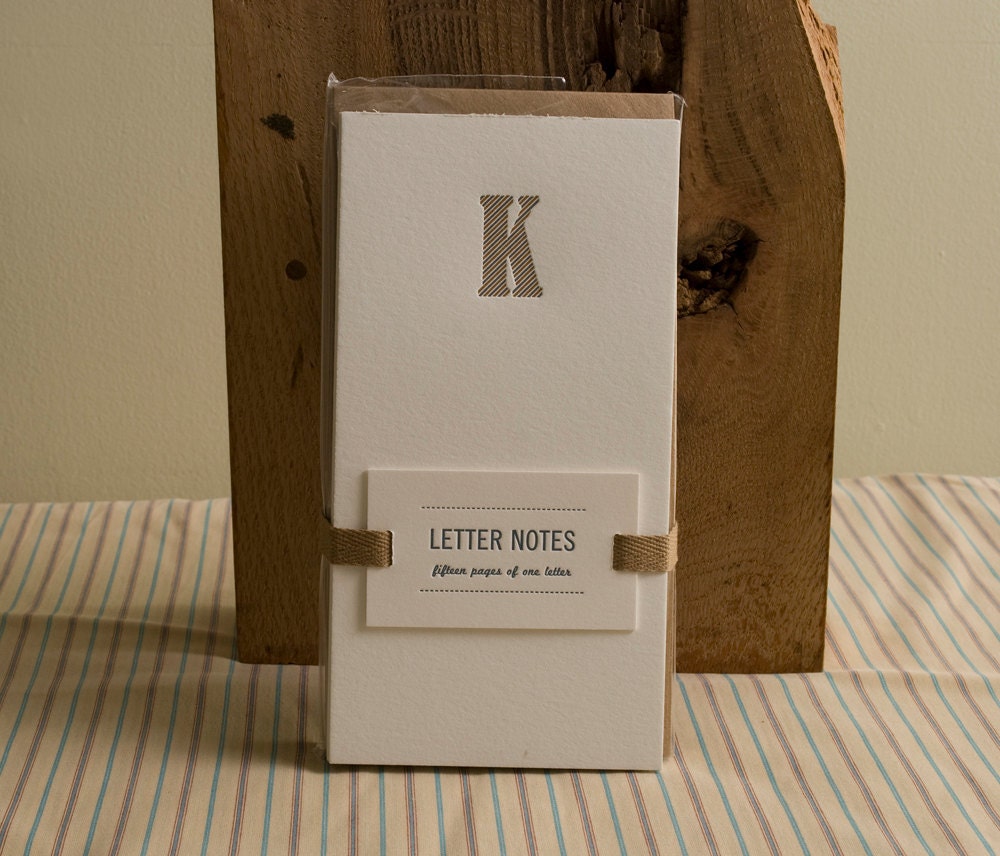 Letter K : Letterpress Notepad / Stationery Set