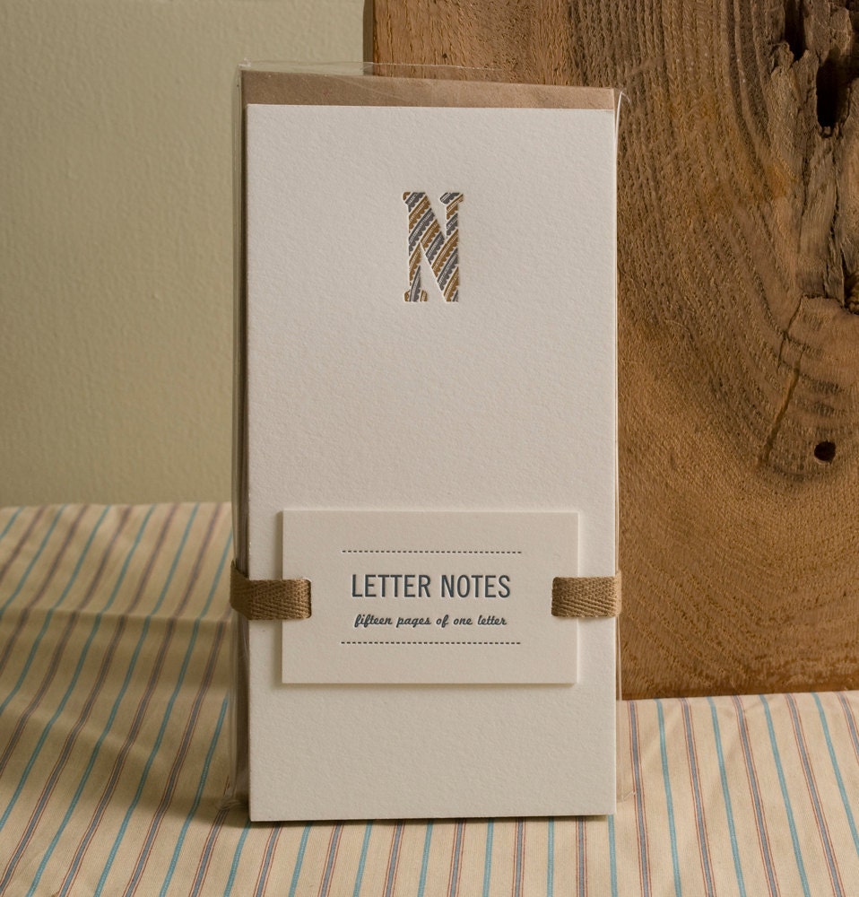 Letter N : Letterpress Notepad / Stationery Set