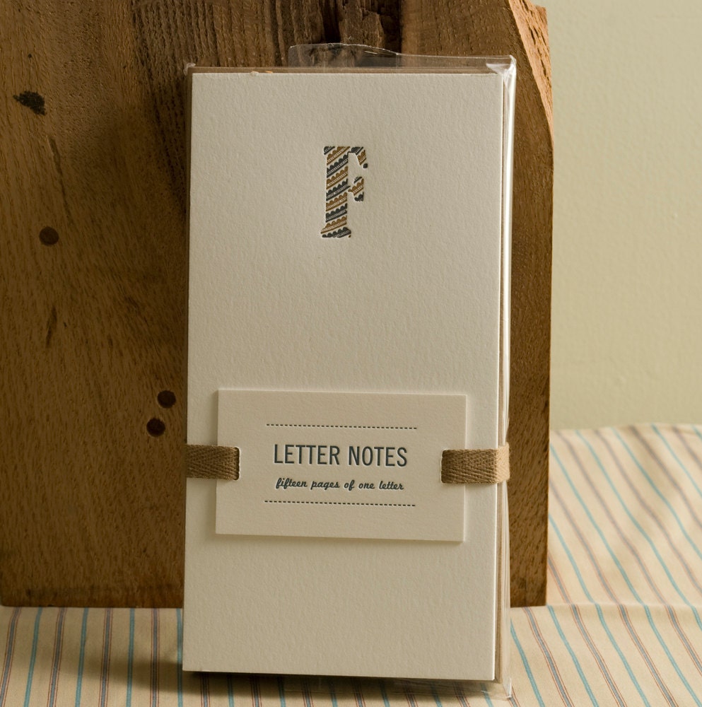 Letter F : Letterpress Notepad / Stationery Set