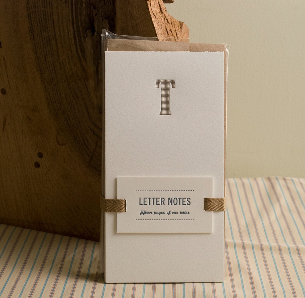 Letter T : Letterpress Notepad / Stationery Set