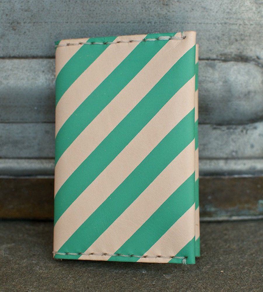 Leather Folded Card Case / Wallet - Teal