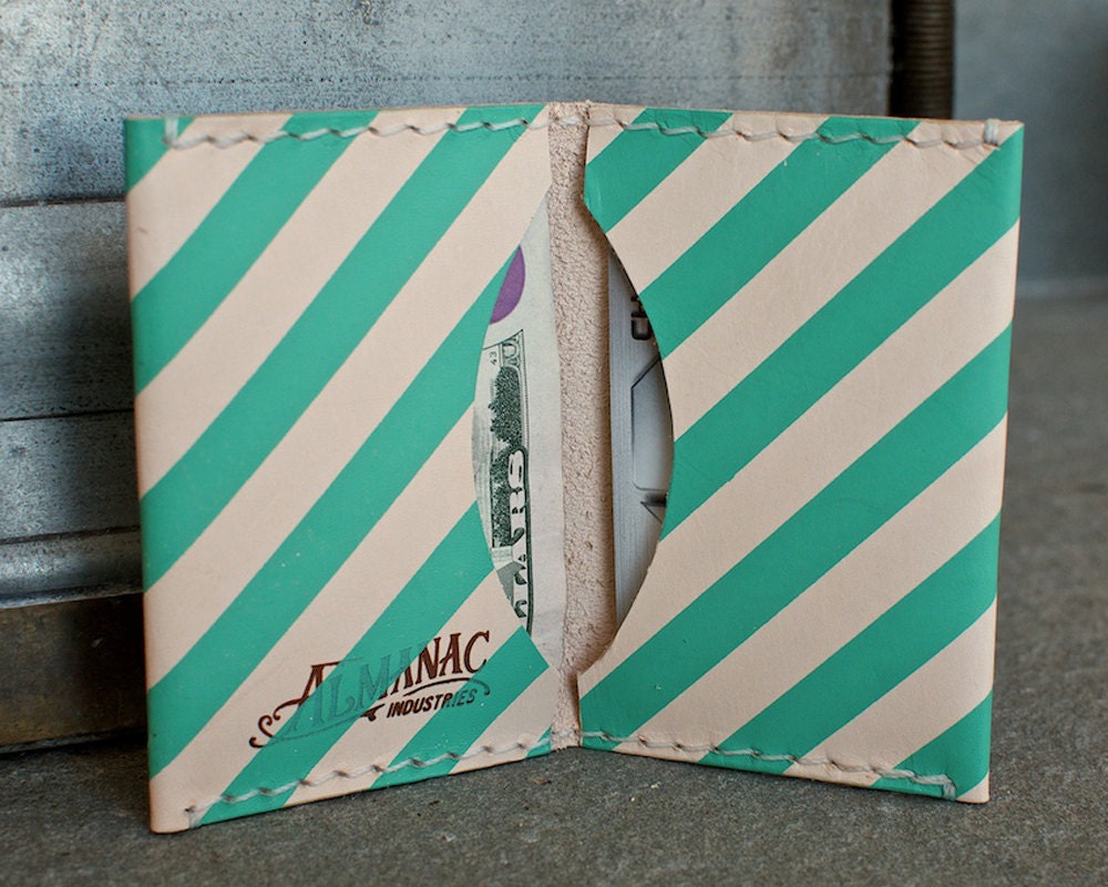 Leather Folded Card Case / Wallet - Teal