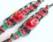 Hemp Skull Earrings Red Green Black Macrame Jewelry