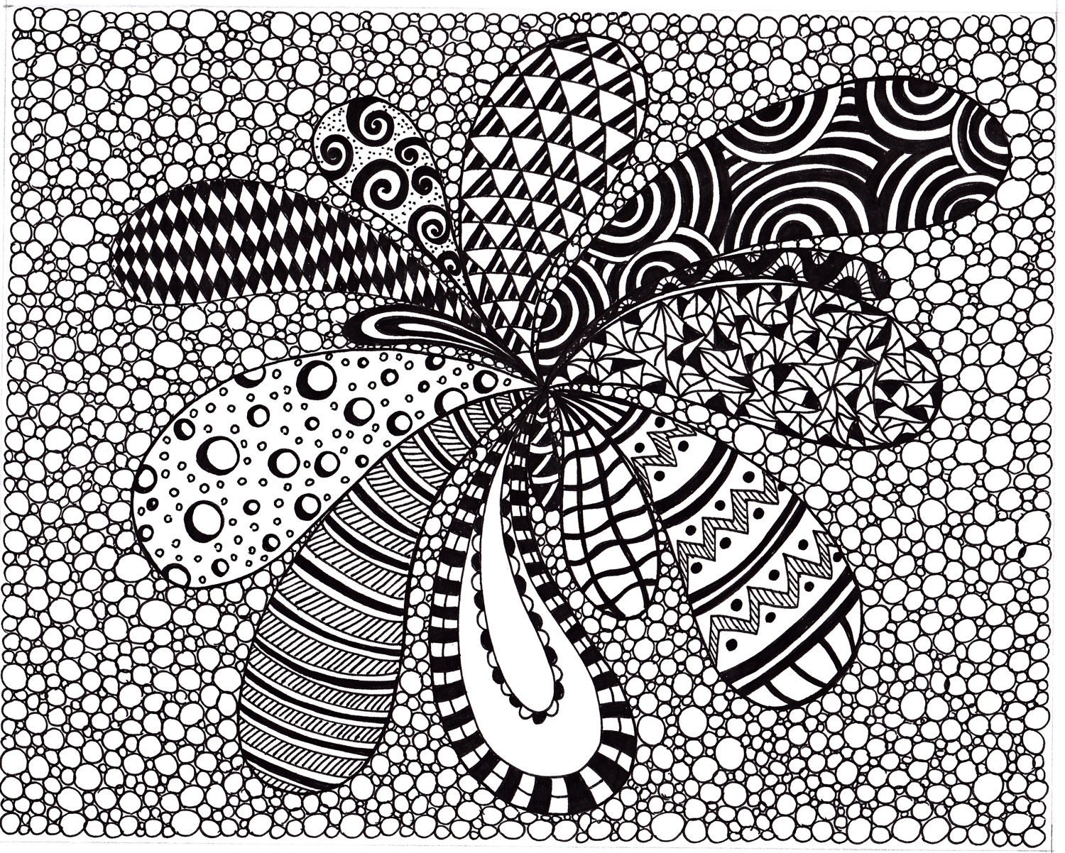 Zentangle Inspired Abstract Art print, Ink Drawing Zendoodle, Printable Art, Black and White
