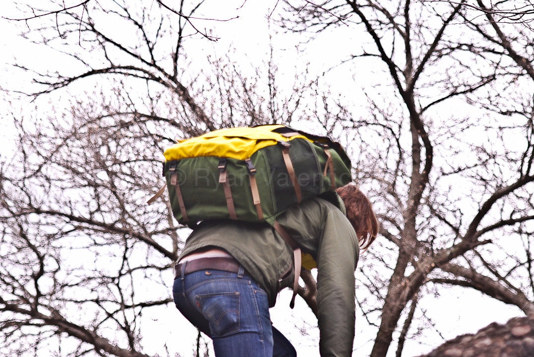 Large Backpack -- olive and lemon. Made to order.