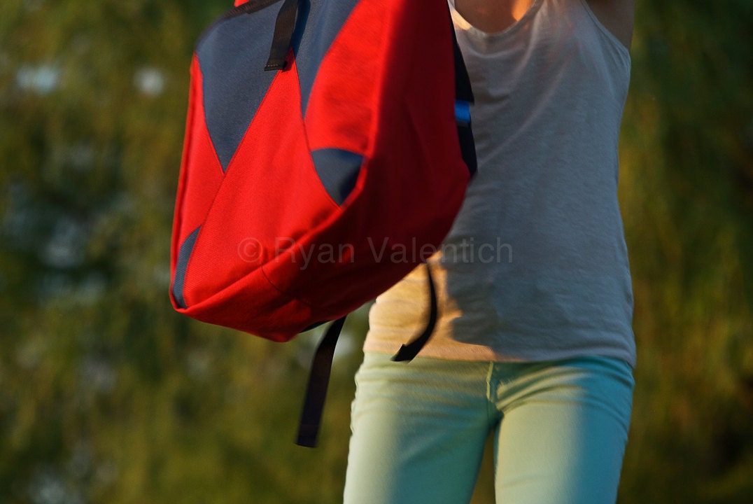 Transformer Backpack Tote -- red and blue -- made to order.