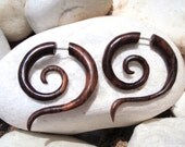 Earrings Fake Gauges Earrings Wood Tribal Spiral Earrings - FG014 W
