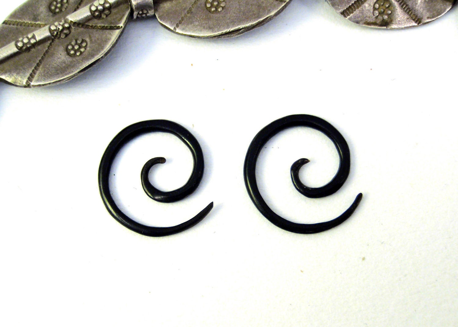 Black Horn Earrings Spiral Gauges Expanders - GA002 H - organicethnic
