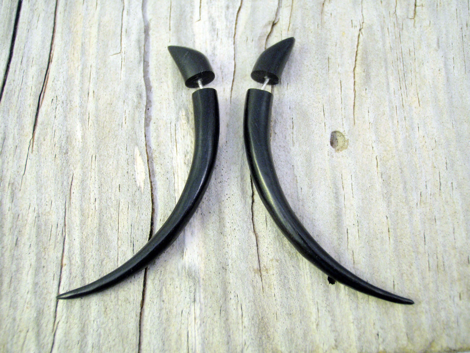 Fake Gauges Earrings Wooden Earrings Talon Tribal Black Dark Wood Organic - FG034 DW