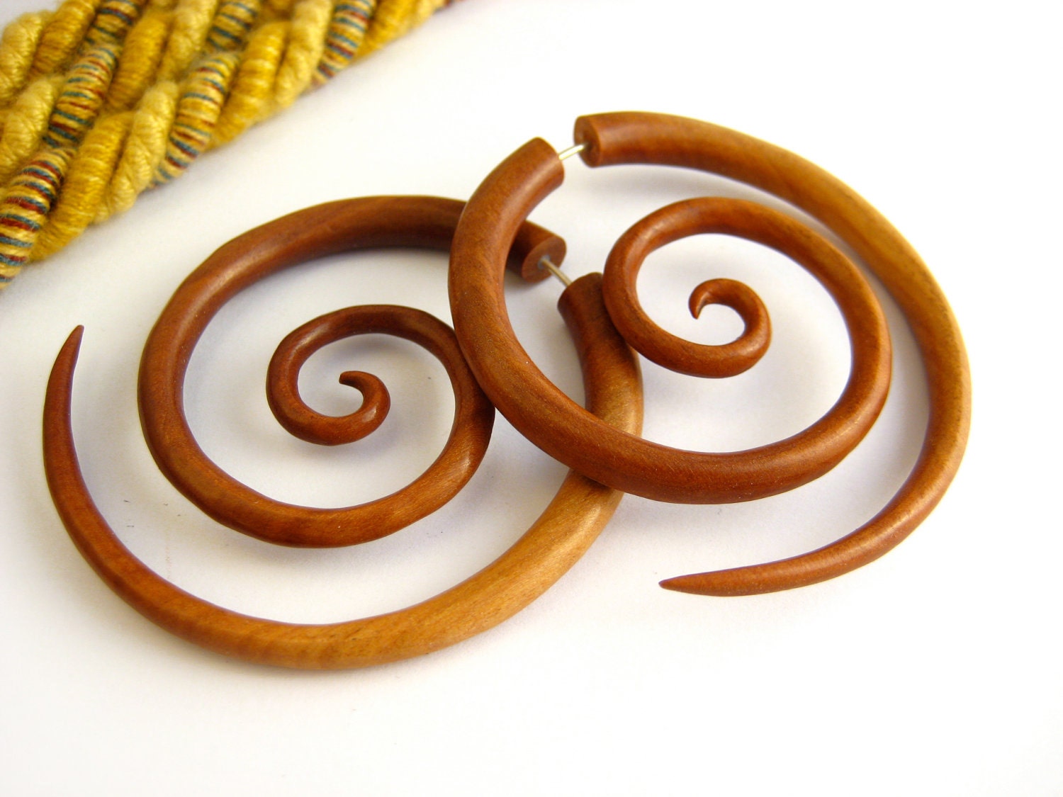 Fake Gauge Earrings Wooden Double Spiral Tribal Earrings - Gauges Plugs Bone Horn - FG029 W