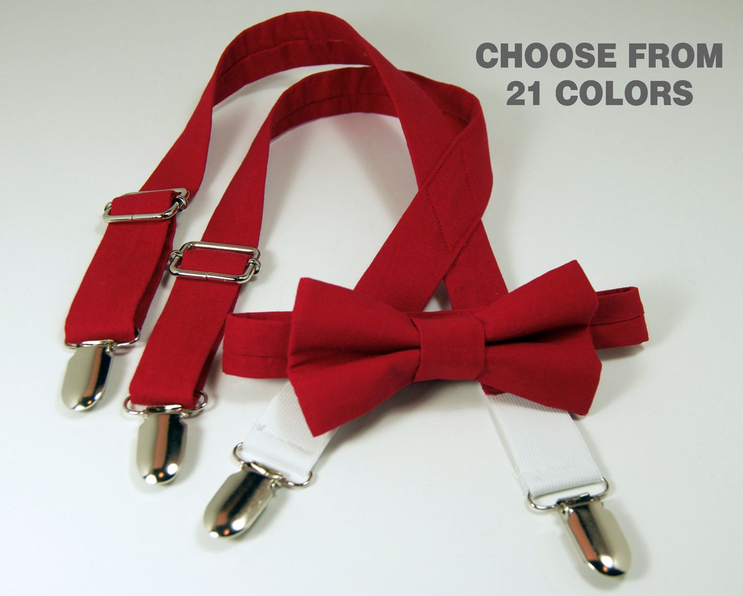 Bow Tie & Suspenders Set - ANY SOLID COLOR  - photo prop wedding - Baby Toddler Child Boys