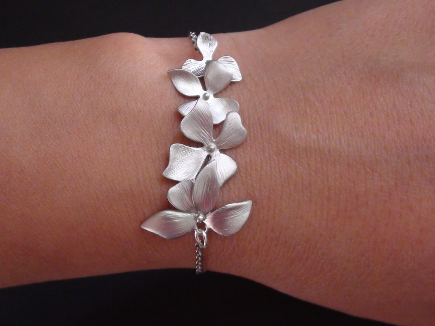 Wild Orchid Flower Connector-White Gold Plated Bracelet