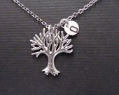 Sale-Personalized Initial-Tree Of Life And Initial Coin Disc -16k White Gold Plated Necklace-Available Yellow Gold Plated Necklace