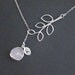 Sale-Personalized Initial-Five Leaf Branch And Framed Drop Opal Pink Pendant-16k white gold plated lariat necklace