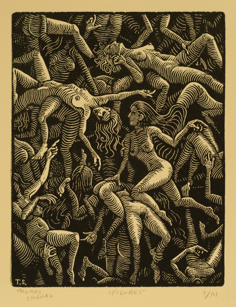Figures - Woodcut on Paper - 8"x6" - Thomas Shahan