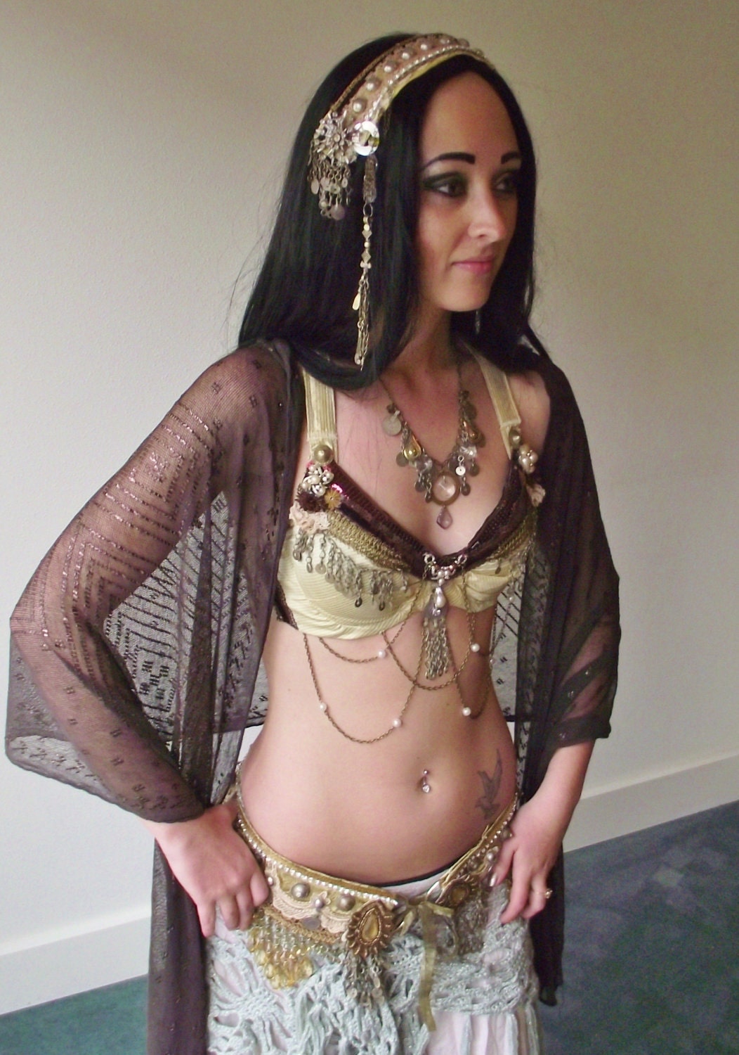 Tribal Fusion Bellydance Bra- Crème Brûlée- Performance Ready, A or B Cup