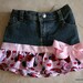 SALE, 33% OFF:   18 months Up-cycled jean skirt with ladybug fabric and pink ribbon