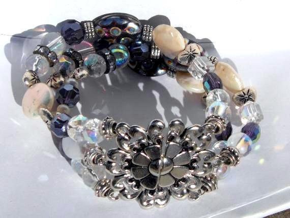 Price Reduced AB Crystals and Pearls Tri Strand Bracelet
