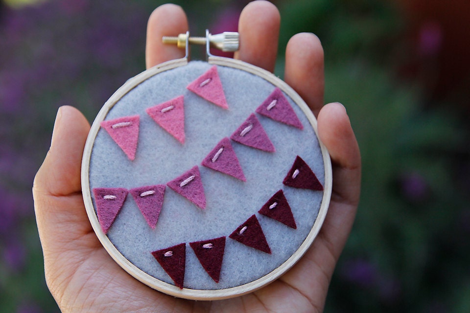 Embroidery Hoop Art. Ombre Felt Bunting. Wall Art by Catshy Crafts