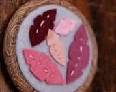 Embroidery Hoop Art. Pink Leaves on Grey. Wall Decor by Catshy Crafts