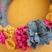 Yarn wrapped Autumn Wreath with Dimensional Felt Flowers, Fuchsia, Denim, Goldenrod 12-Inch As Featured on Simply Handmade: Decor Magazine
