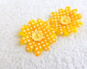 Yellow Hair Clips - Buttons & Flowers - set of 2
