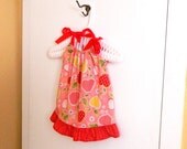 Baby Pillowcase Dress - Pink, White, & Red Apples -  12 months ready to ship