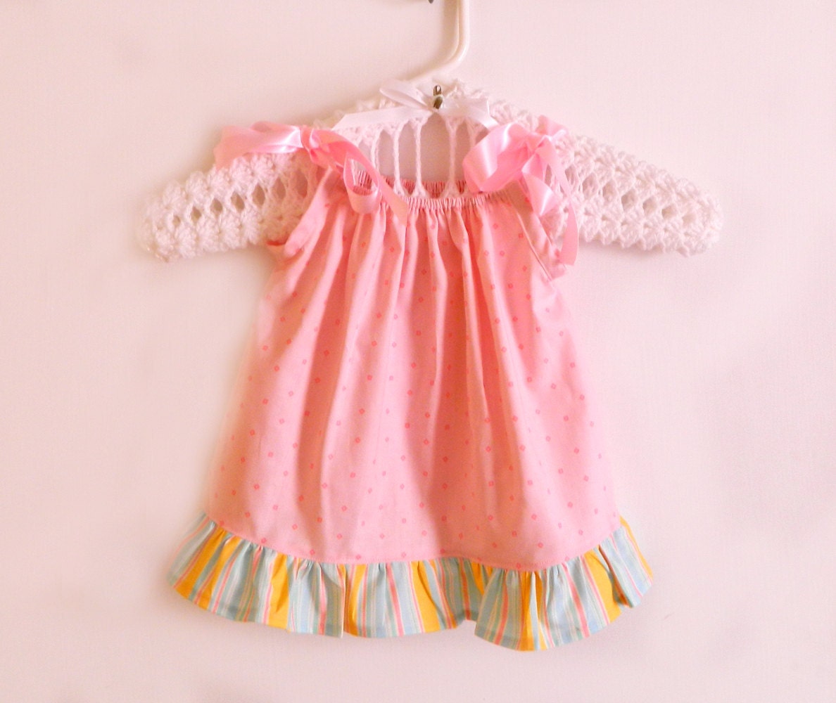 Pink Pillowcase Dress - Yellow & Blue Stripes - 3-6 months  ready to ship