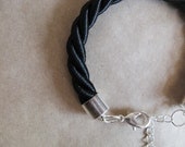 Twisted Cord Bracelet - Black Satin and Silver Plate