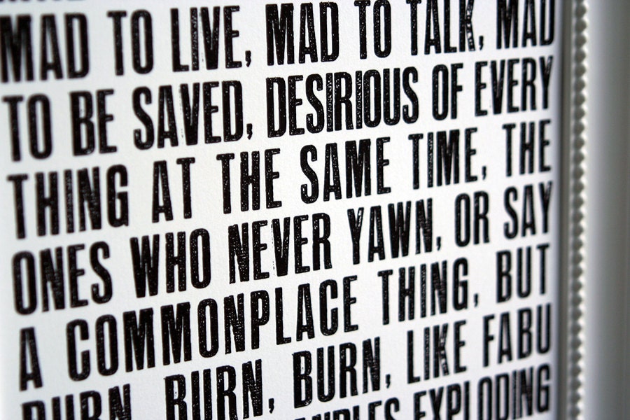 RESERVED Kerouac poster - 8x10in, The Mad Ones, Black