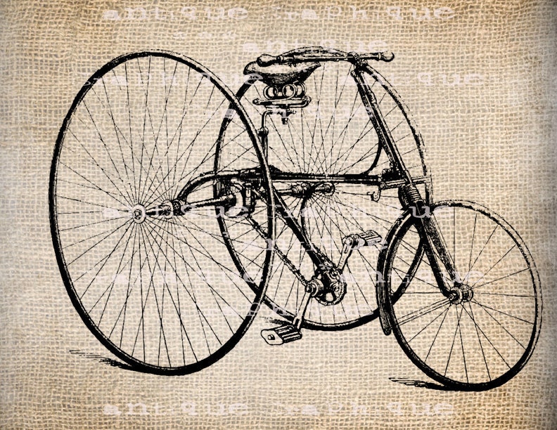 Antique Steampunk Bicycle Vintage Illustration  Digital Download for Papercrafts, Transfer, Pillows, etc Burlap No. 1227