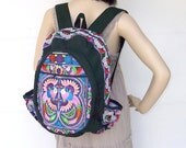 Candy Birds Backpack Book Bag Handmade HMONG Village Fabric Fair Trade Thailand (BG125-MUB)