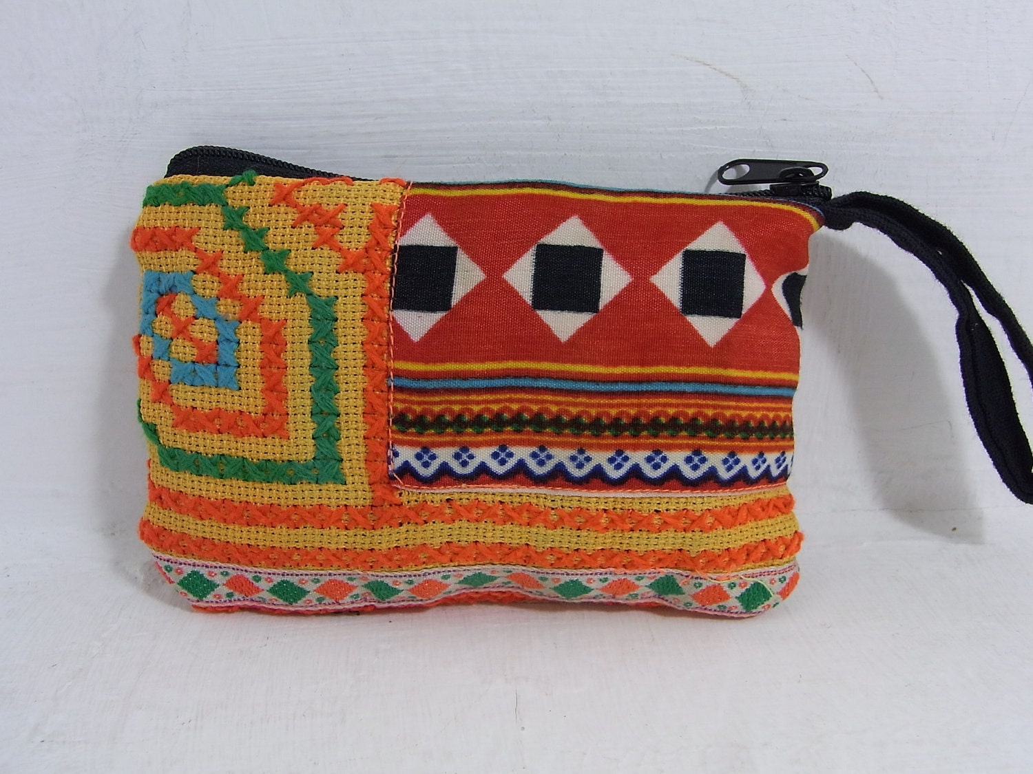Coin Pouch Bag Purse Hill Tribe Fabric Vintage HMONG Hemp Handmade Thailand (BG290V.704)