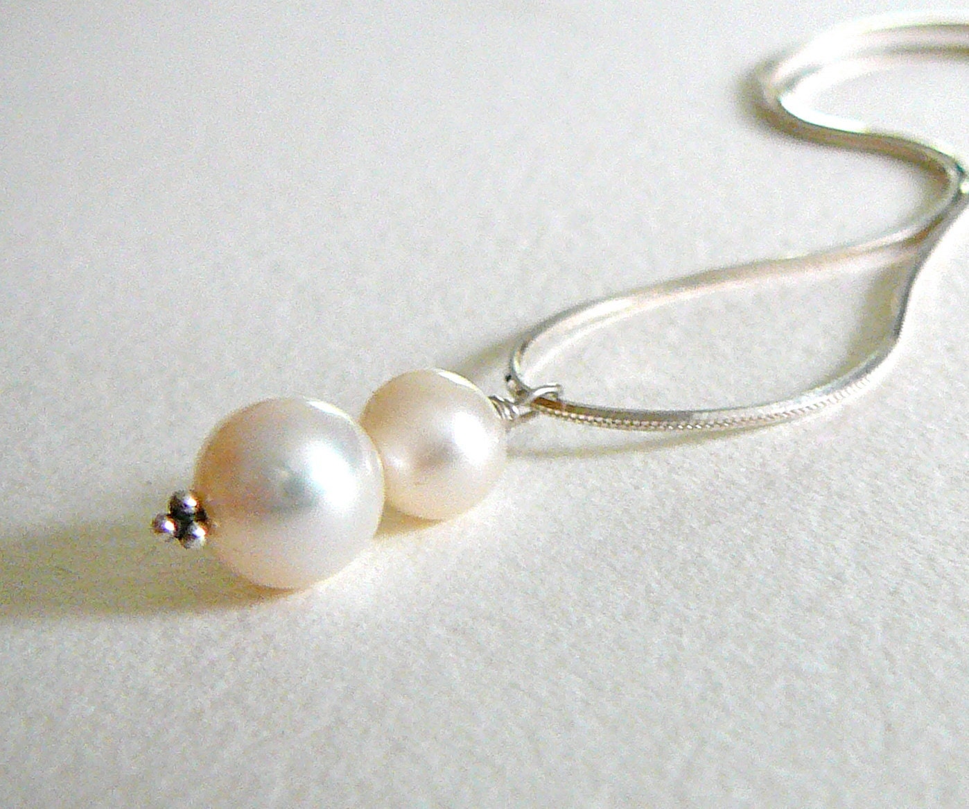 White Two Pearl Sterling Silver Necklace