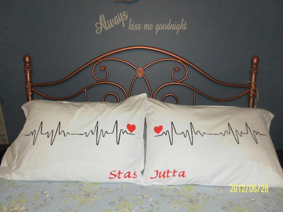 Heart Beats Handprinted on Pillow Cases in Brilliant White - Can be Personalized