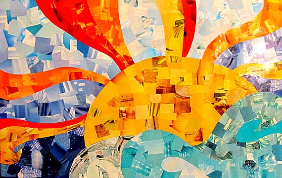 Ocean Sun - Original Sunset Paper Collage