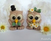 Bird cake topper for wedding, cute owl cake topper with banner