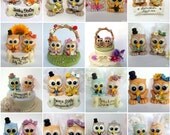 Custom owl cake topper - cute love birds wedding cake topper - personalized banner