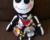 Handmade Skeleton Day of the Dead Plush Dia de los Muertos "Scully Faith Doll"  Skeleton Skull Art Doll