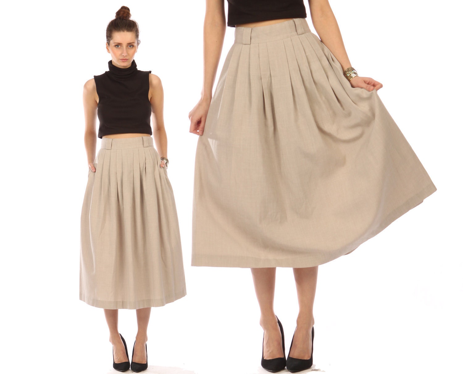 Khaki Pleated Skirt