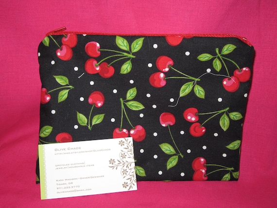 Medium Cherry zippered lined makeup bag clutch purse 50% recycled