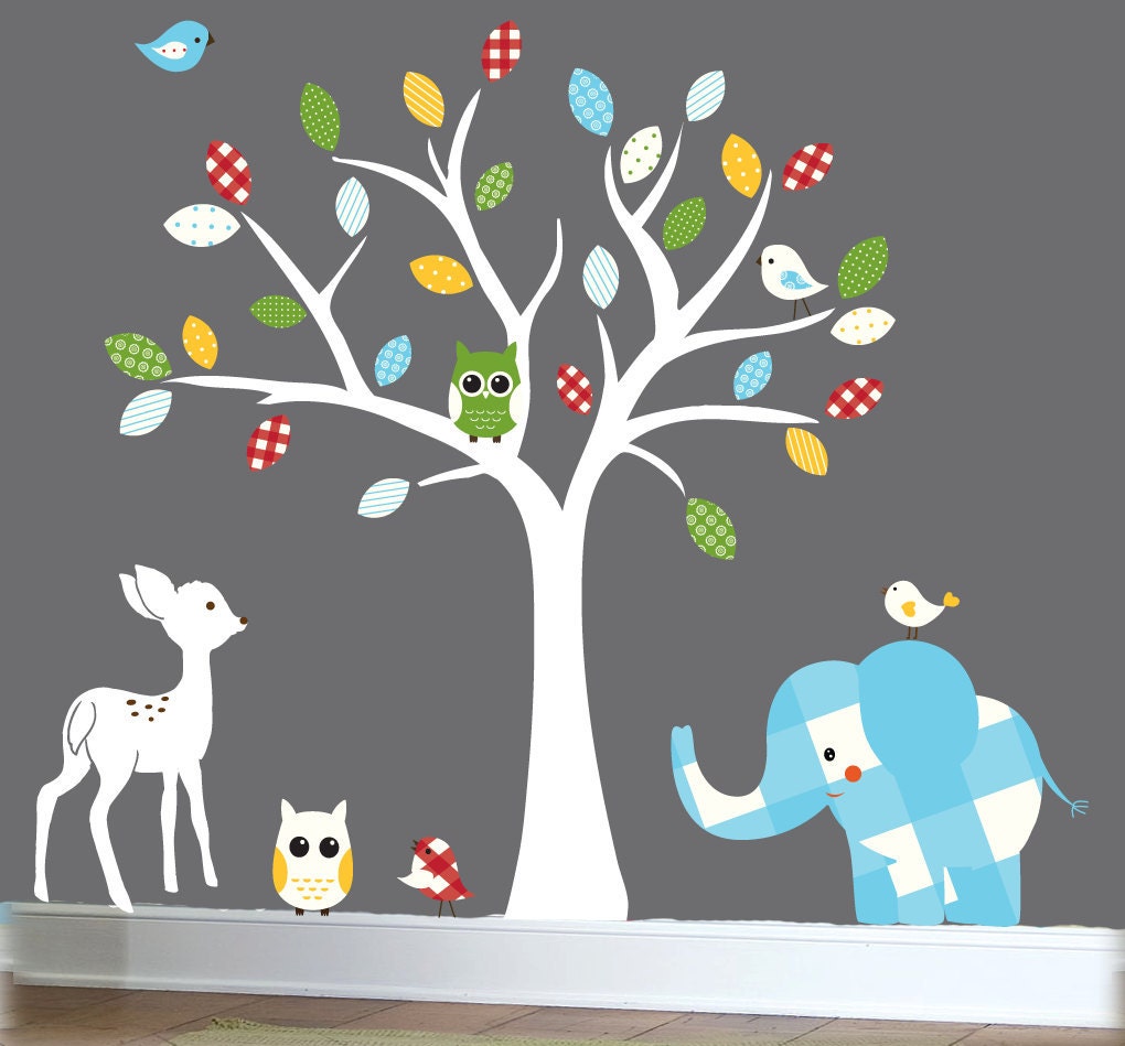 Childrens nursery decal set - tree wall decal - jungle animal wall decals -