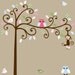 Childrens swirl tree wall decal - patterned owls, birds and leaves