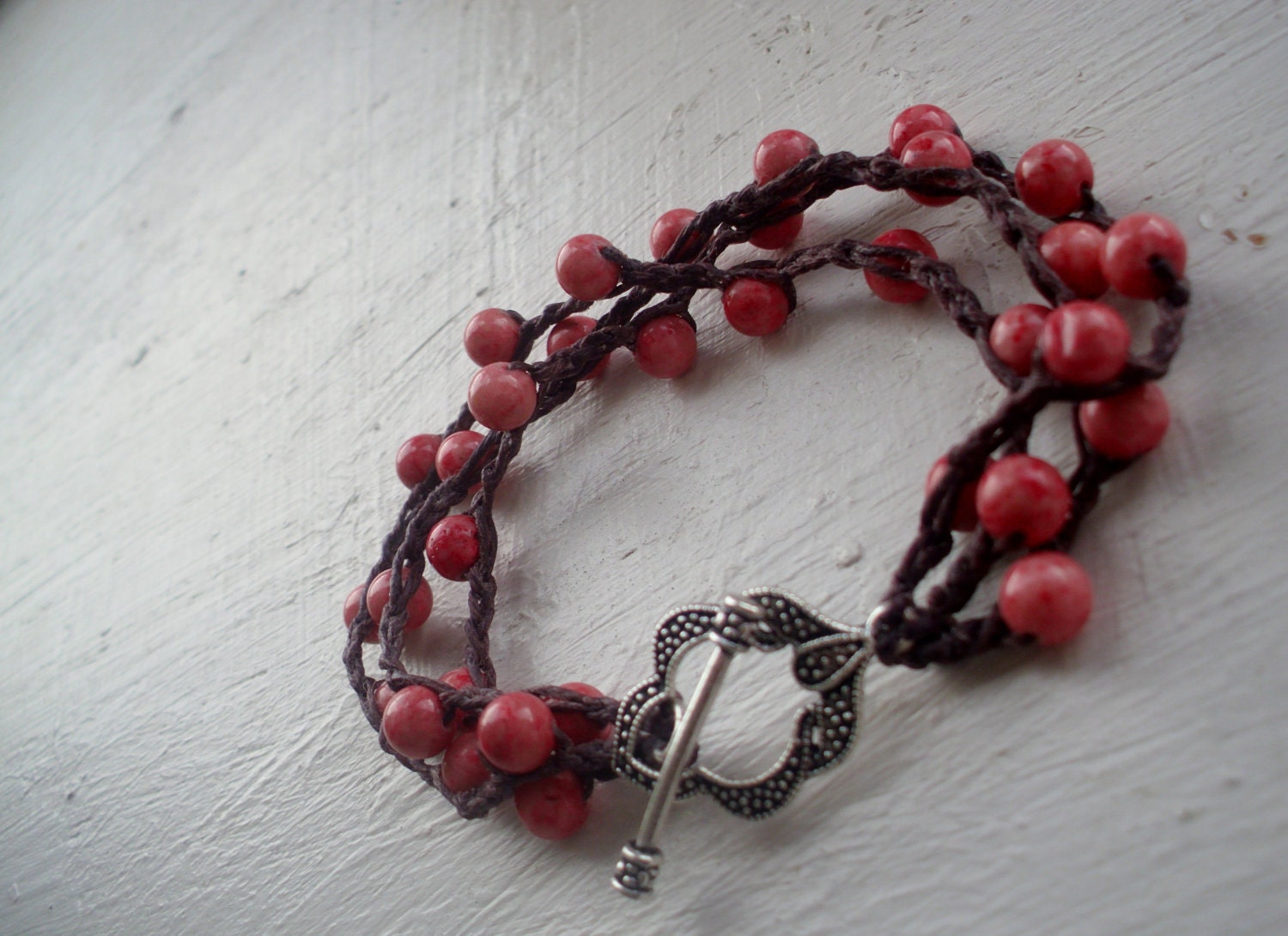 Pink Berry Crochet Bracelet